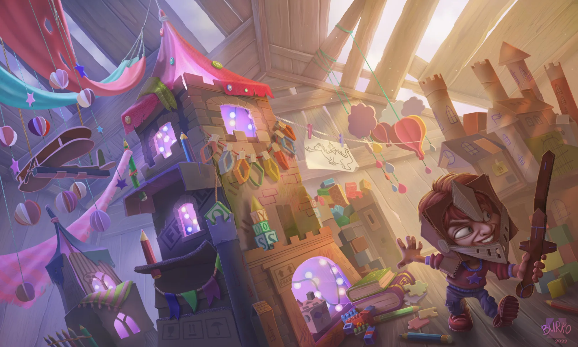 Bustling tavern interior with diverse fantasy characters including elves and dwarves gathered around tables amid wooden beams and hanging lamps.