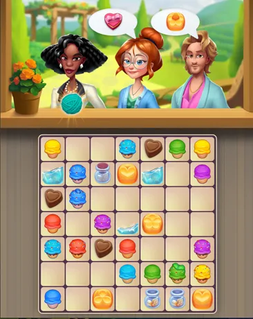 Isometric screenshot from Elf Islands merge adventure game depicting an abandoned foggy mansion courtyard at night with dead trees, rusty fountain, trash piles, wooden swing, greenhouse chest reward bubble, and female character in white shirt standing near; eerie green gates, van parked outside, mud patches everywhere.