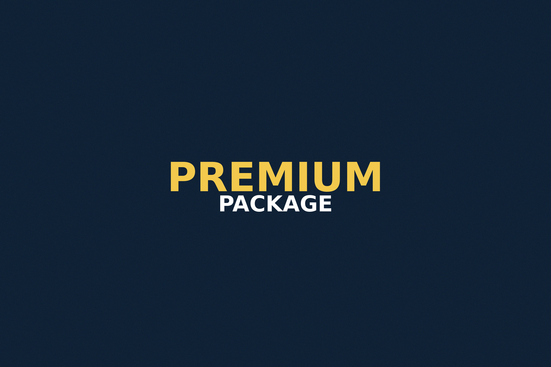Text reading 'PREMIUM PACKAGE' with PREMIUM in bold yellow and PACKAGE in bold white on dark blue background.
