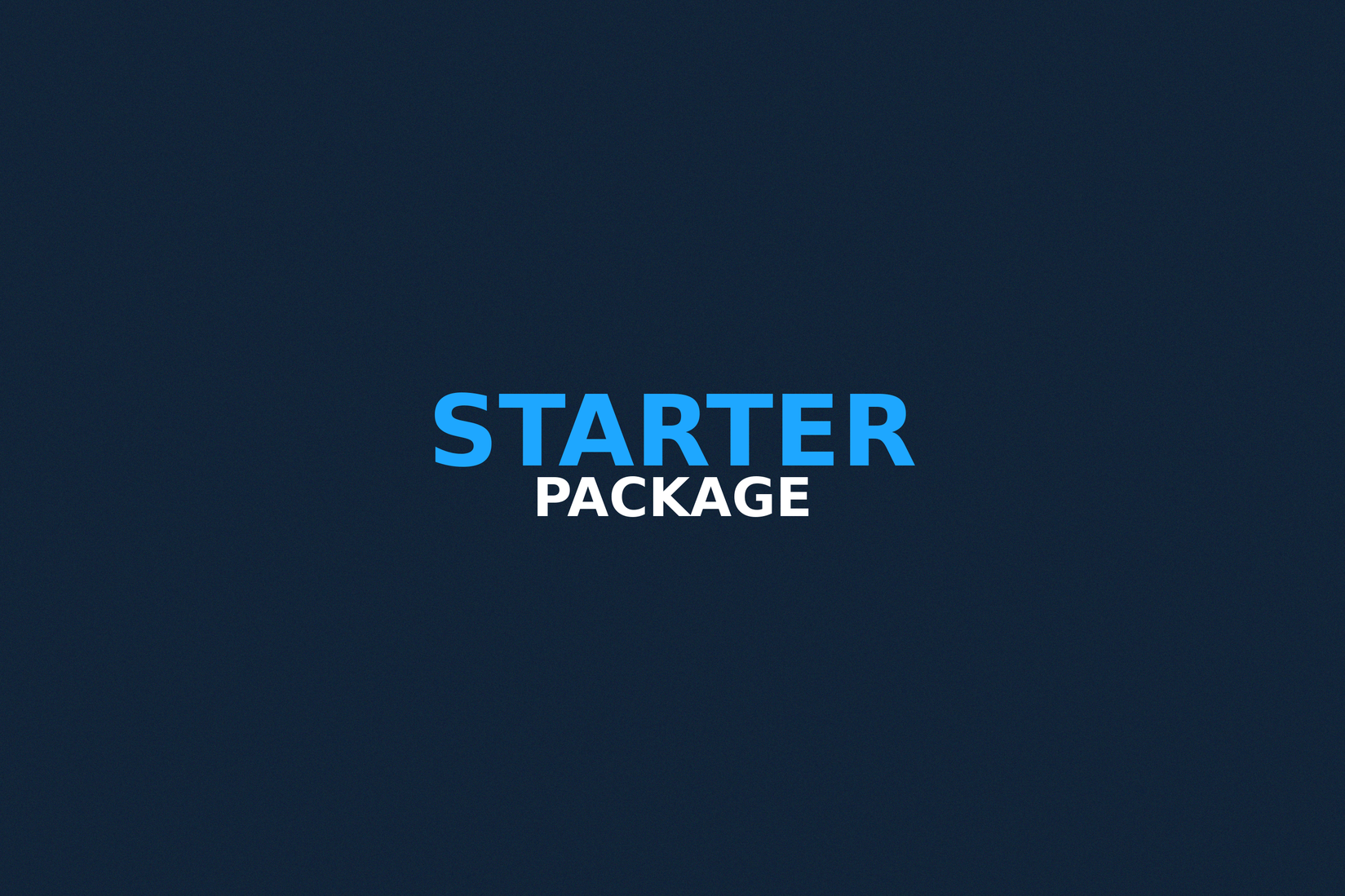Text reading 'STARTER PACKAGE' in blue and white on a dark blue background.