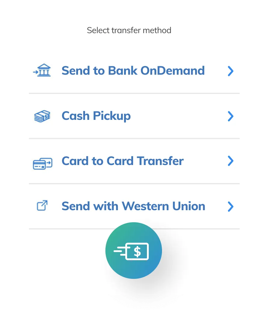 A cell phone with the text option to transfer methods.
