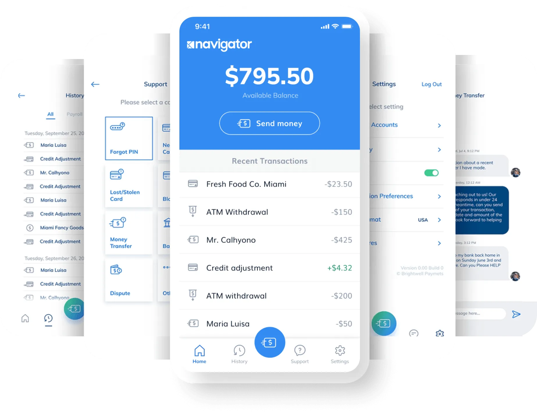 Multiple smartphones displaying the navigator app