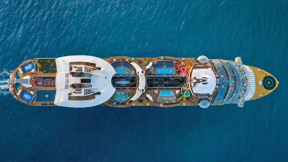 A cruise ship in the middle of the ocean.