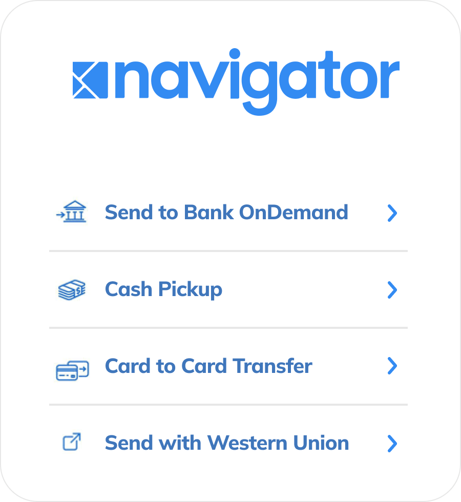 A sign that says navigatr send to bank on demand.