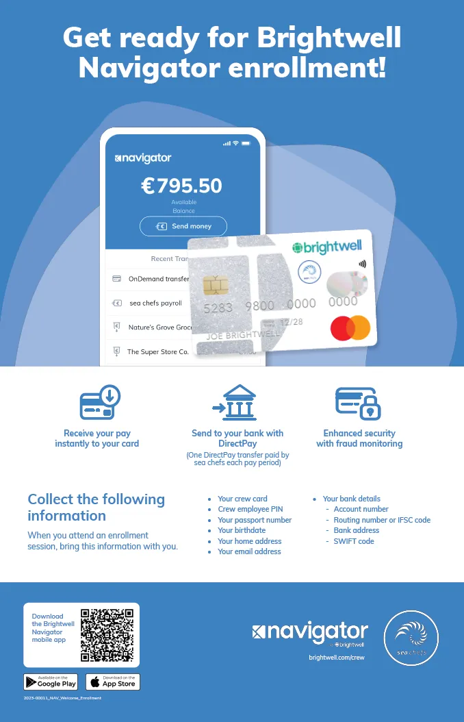 A blue and white flyer with a picture of a phone and a credit card.
