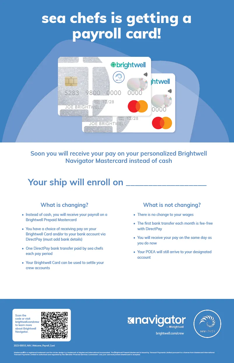 A blue and white flyer with a picture of a credit card.