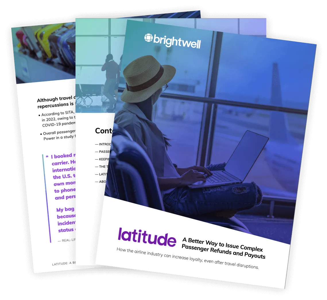 Two brochures with a woman sitting in a chair using a laptop.