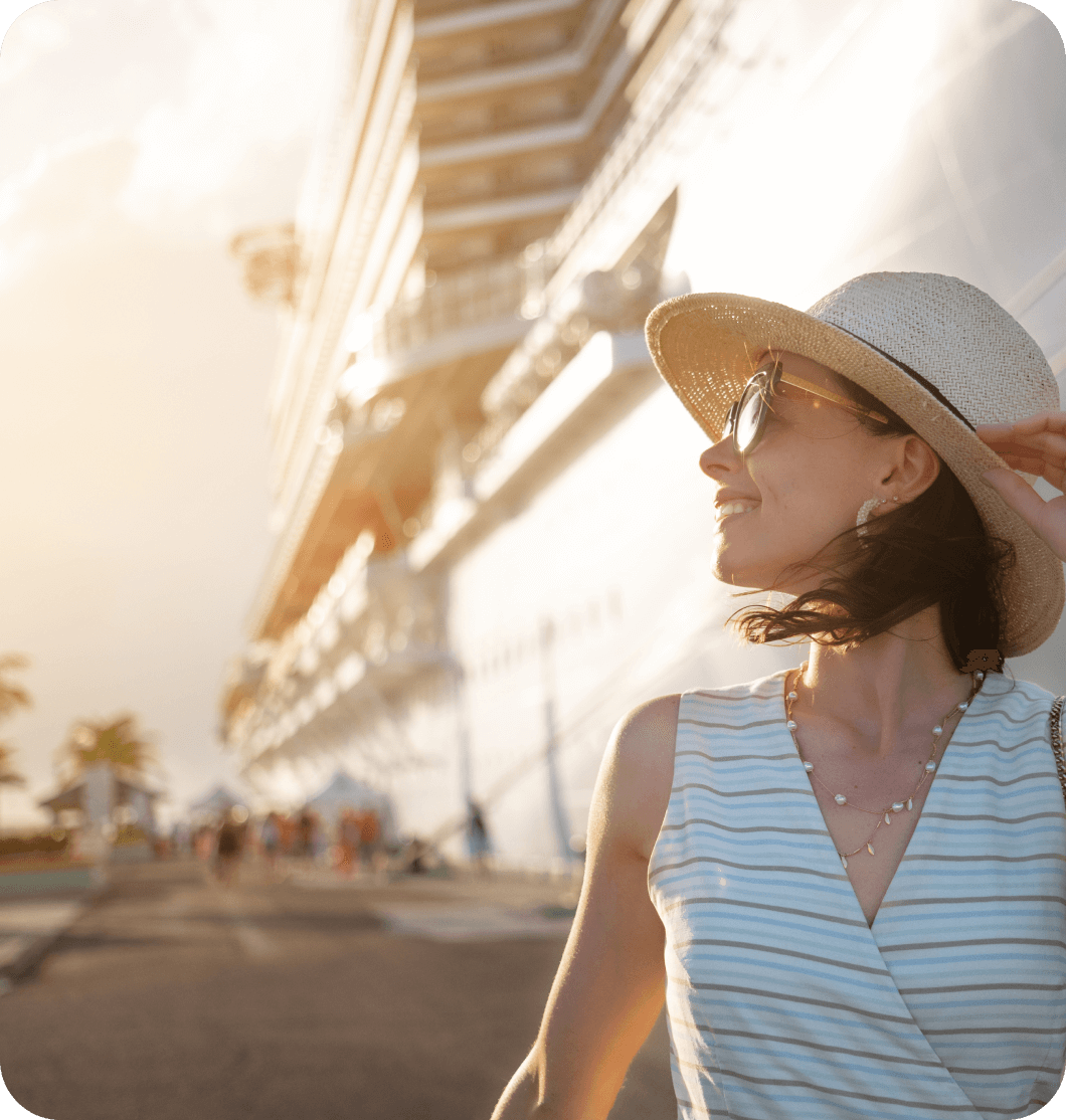 vacationing lady at cruise dock