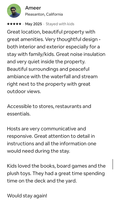 AirBnB Guest Testimonial Ameer