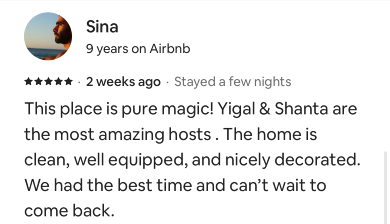 AirBnB Guest Testimonial Sina