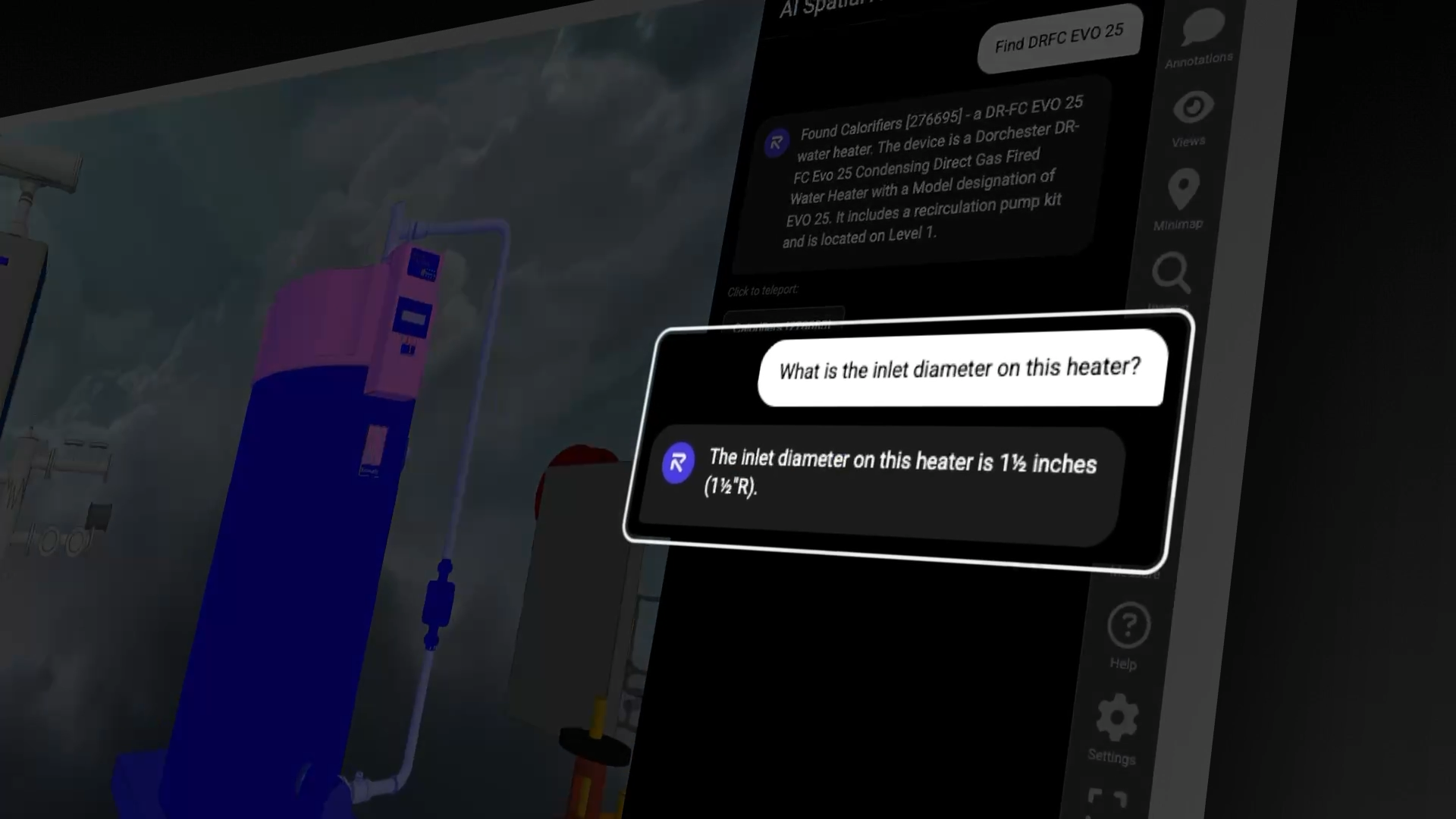 AI Spatial Assist interface showing natural language navigation of a BIM model