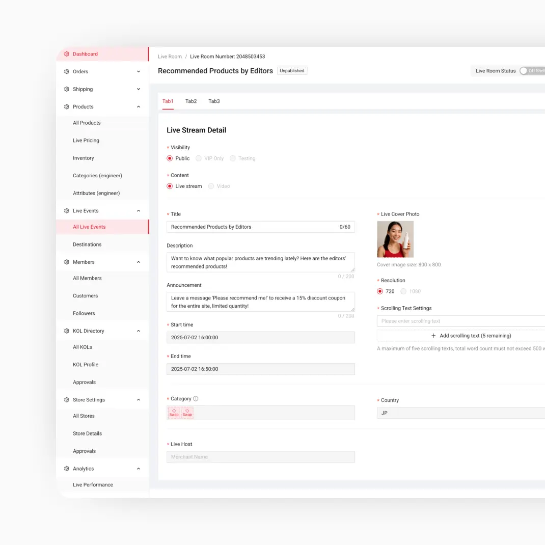 LiveABC Shop: Live Commerce Platform  - Two women demonstrating makeup brushes during a live stream with a visible chat window featuring product recommendations and viewer comments.