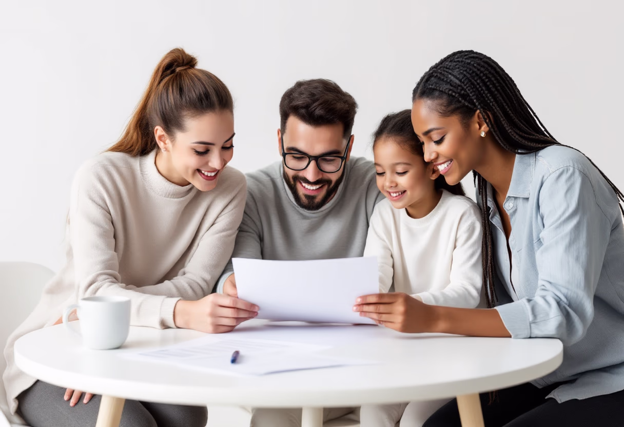 image of a family looking at insurance policy
