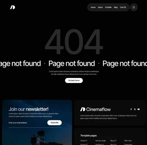 Cinemaflow - 404 Not Found Page - Ultimate Video Agency Webflow Template
