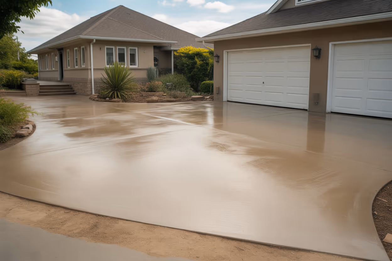 Neu betoniertes Fundament für Garage und Anbau am Wohnhaus