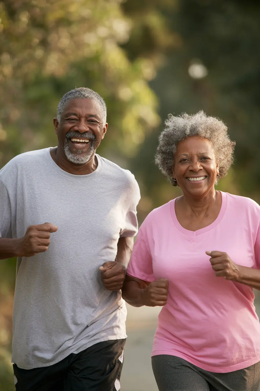 a man and woman jogging together