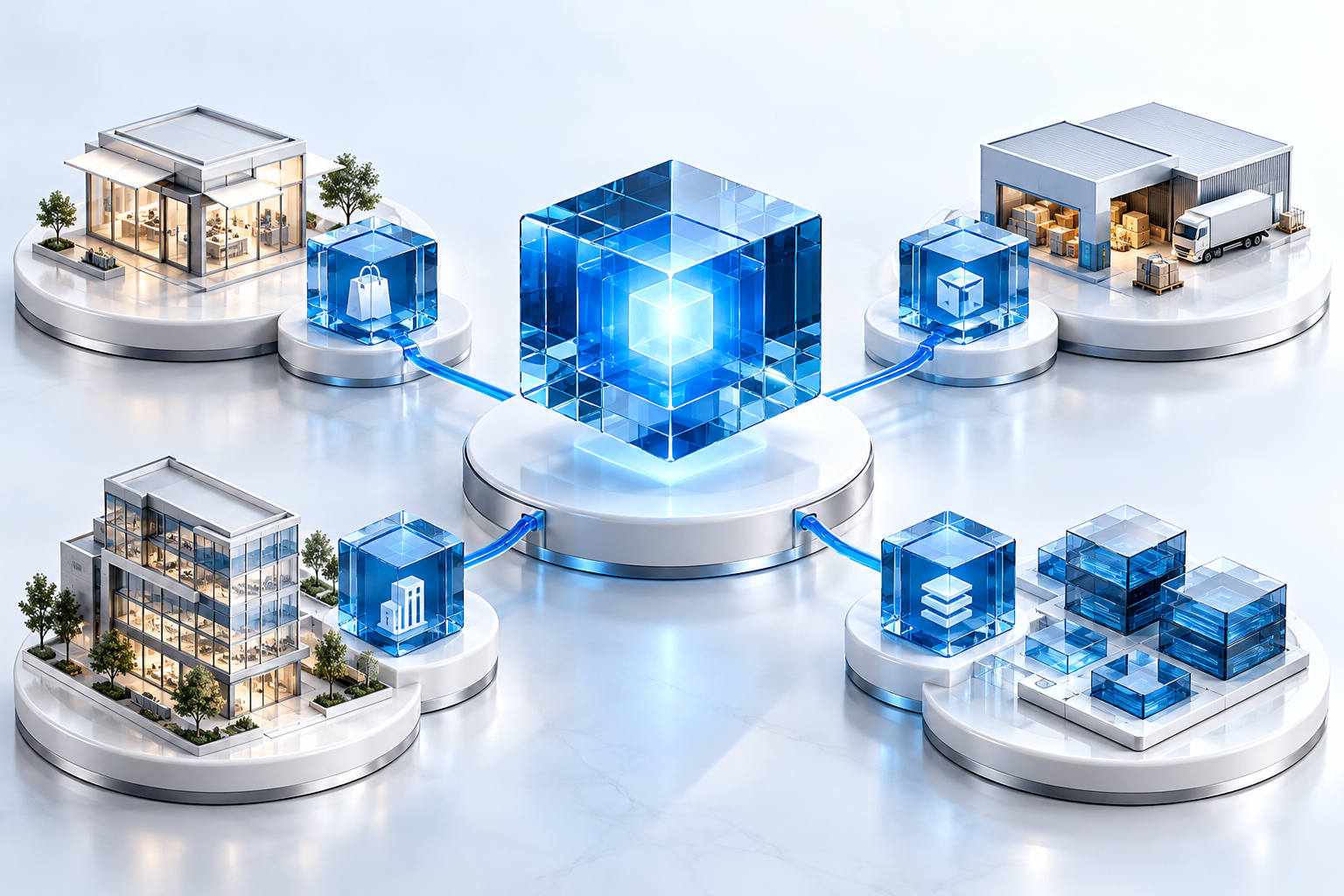 Conceptual illustration of AI agents connecting enterprise systems