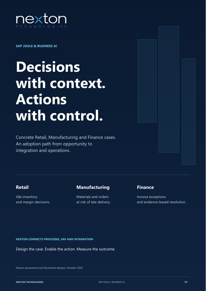 Nexton SAP Joule and Business AI general brochure: Decisions with context. Actions with control.