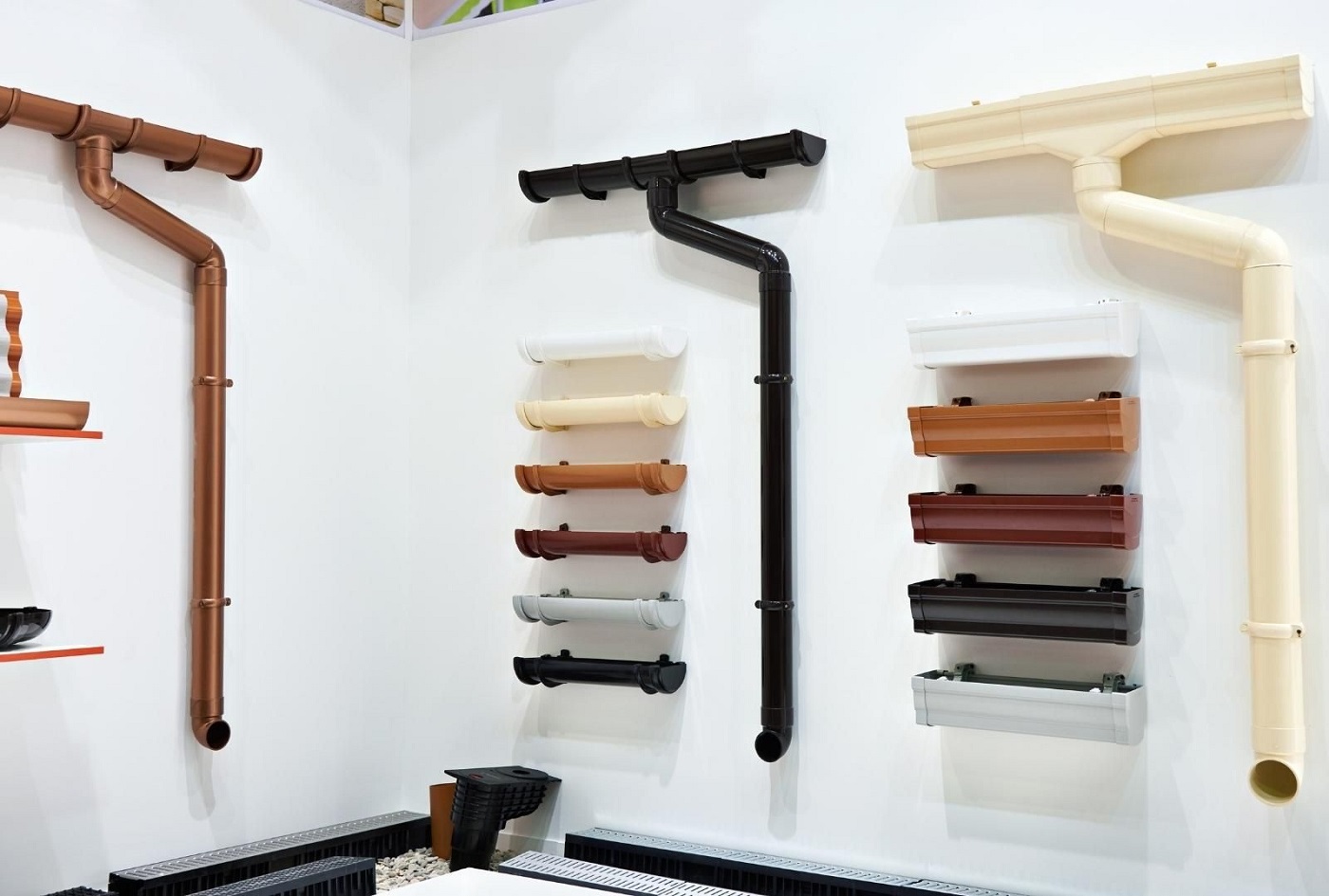 Metal gutter system to drain in store