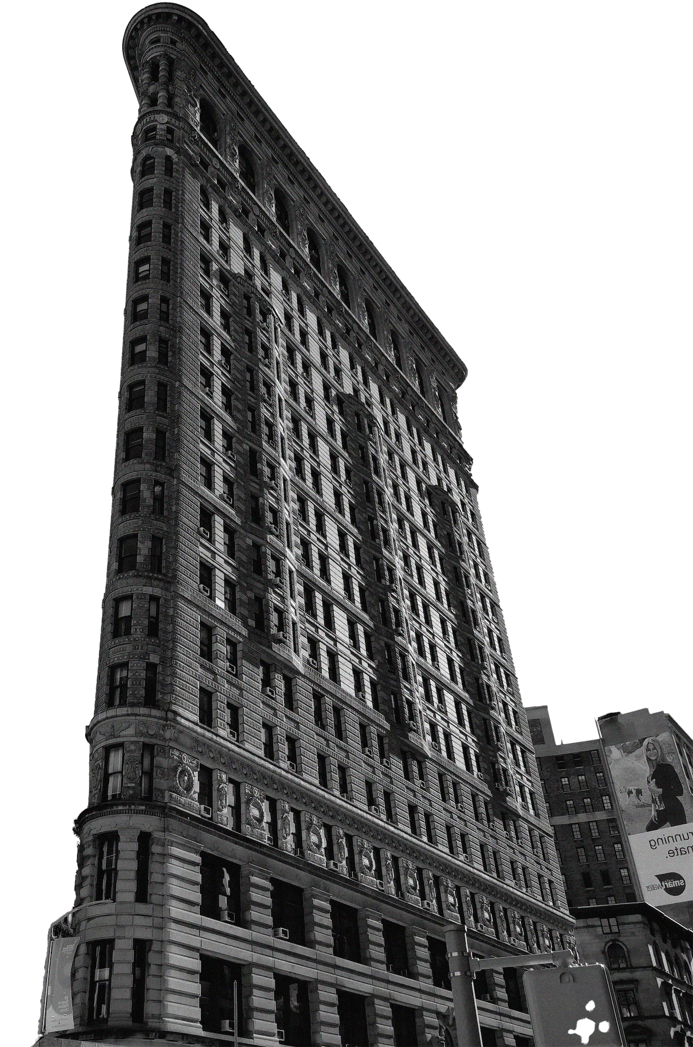 A black and white photo of a tall building.