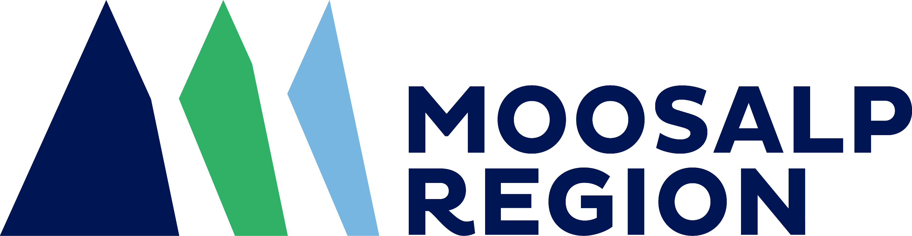 Logo der Moosalp-Region mit stilisierten blauen und grünen Bergformen.