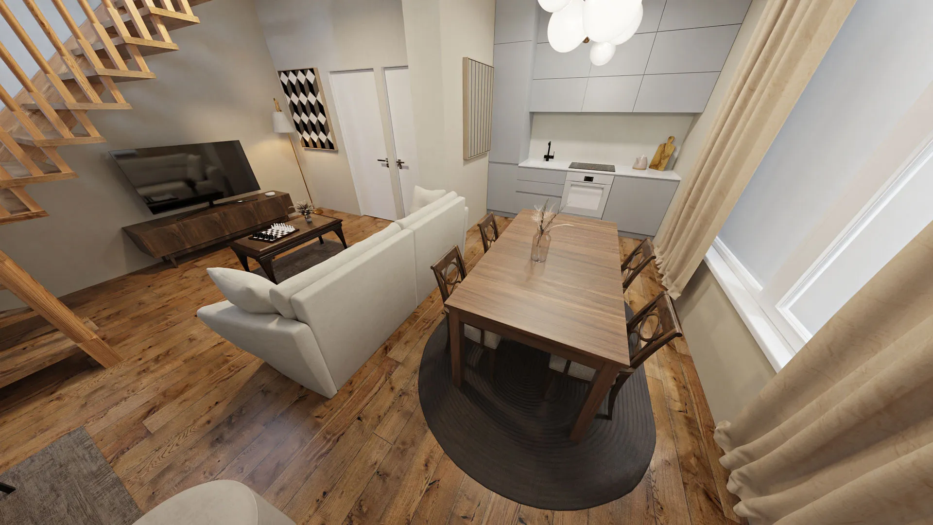 Apartment Alpenroesli Wohnzimmer Rendering