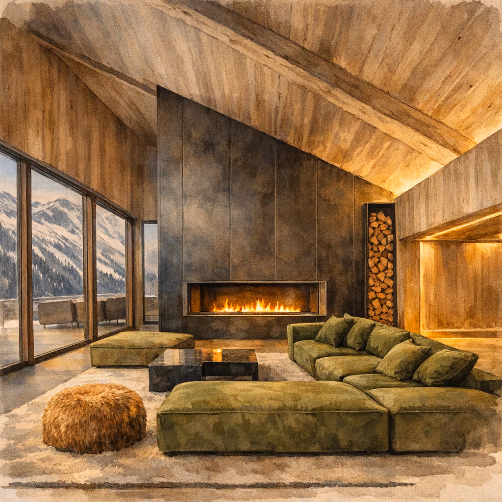 Holzstumpf im Vordergrund vor dem Bethania unter blauem Himmel.