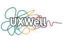 Logo s nápisem UXWell složeným z plynule propojených barevných křivek.