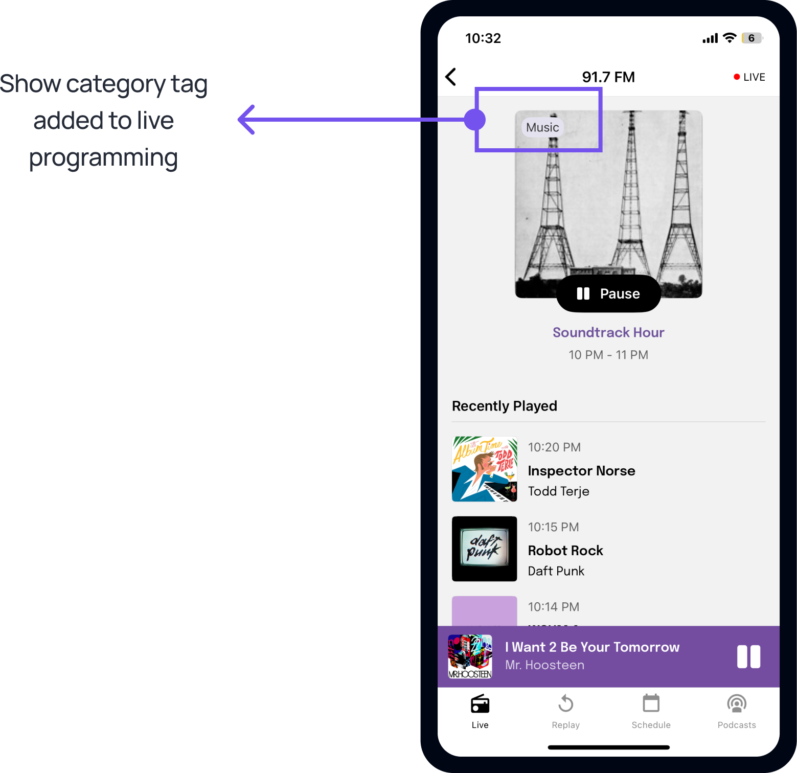 Show category tag added to live programming