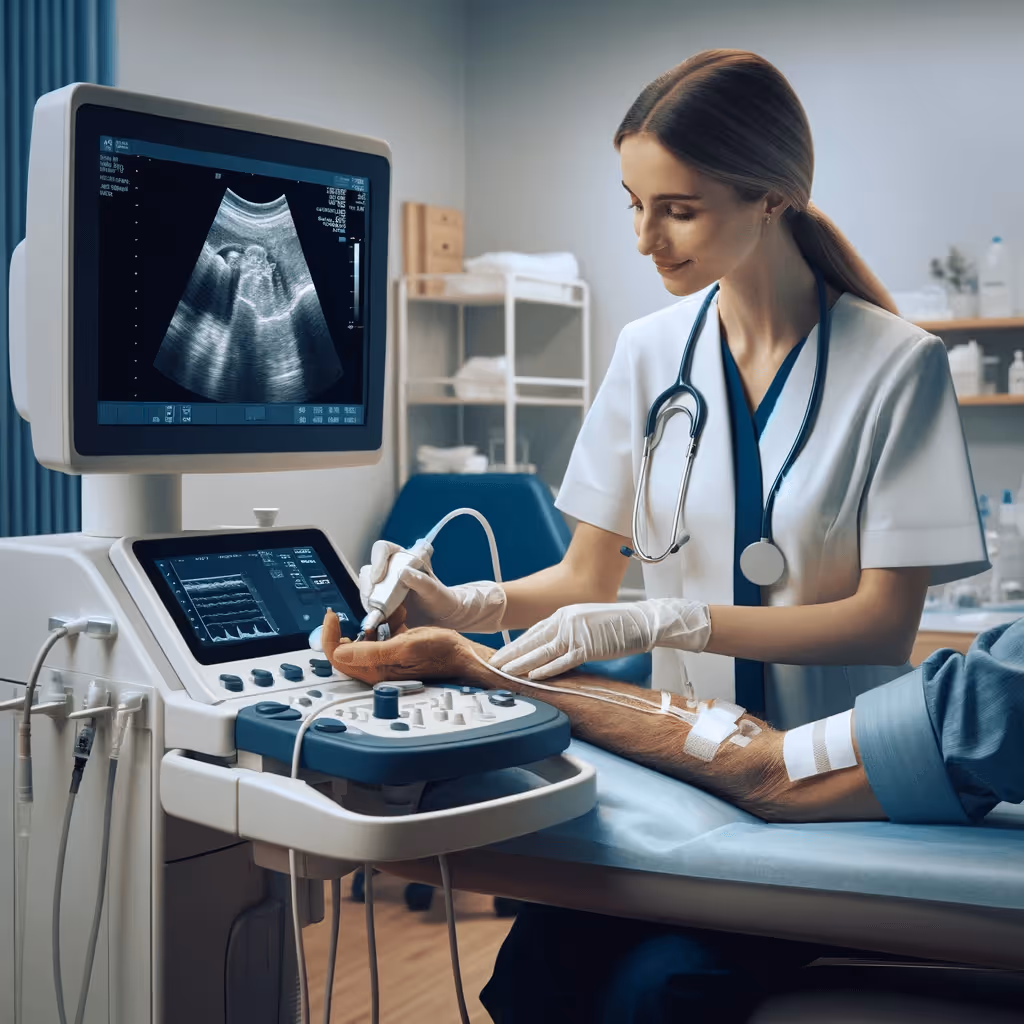Nurse using ultrasound to guide IV placement