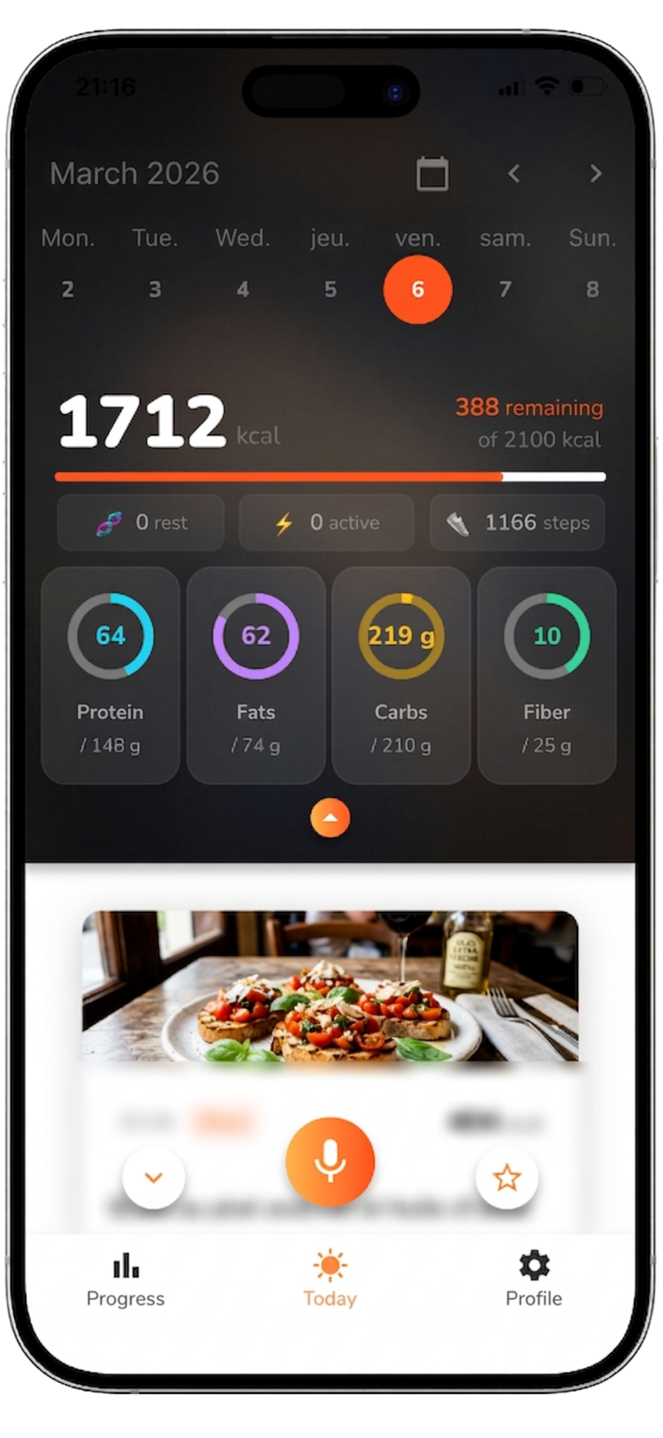Diet Mate app — daily view