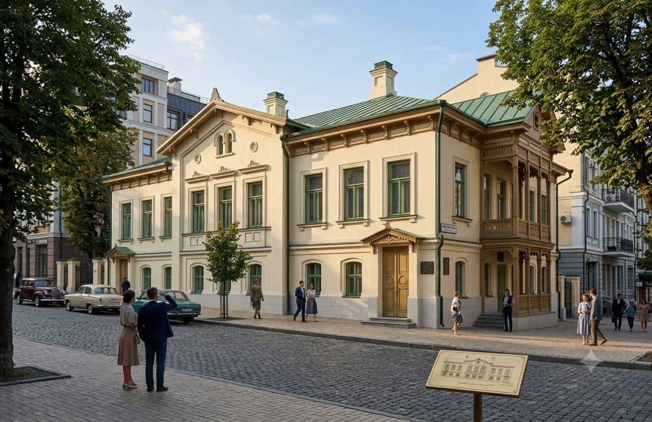 Historic facade building at Yaroslaviv Val 27-B in Kyiv