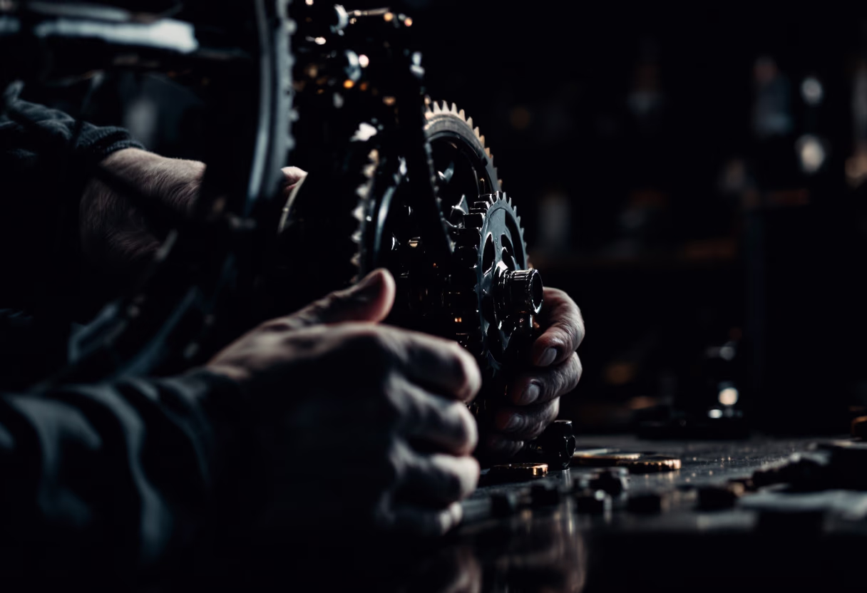 image of job opening notice (bicycle technician adjusting gears)