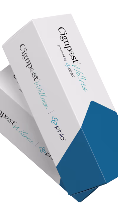 Two stacked rectangular weight loss service boxes with white and blue design labeled 'Cignpost Wellness powered by Phlo'.