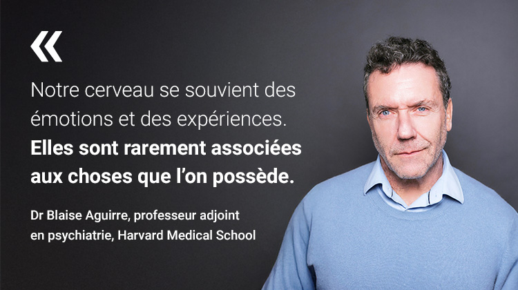 Une image et une citation du psychiatre de Harvard, le Dr Blaise Aguirre, sur les émotions et les expériences que retient notre cerveau.