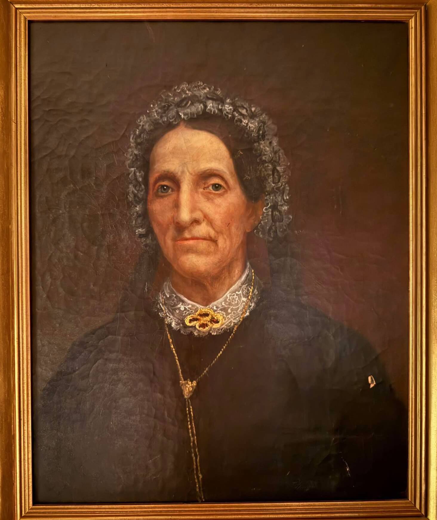 A portrait of a woman staring back at you.