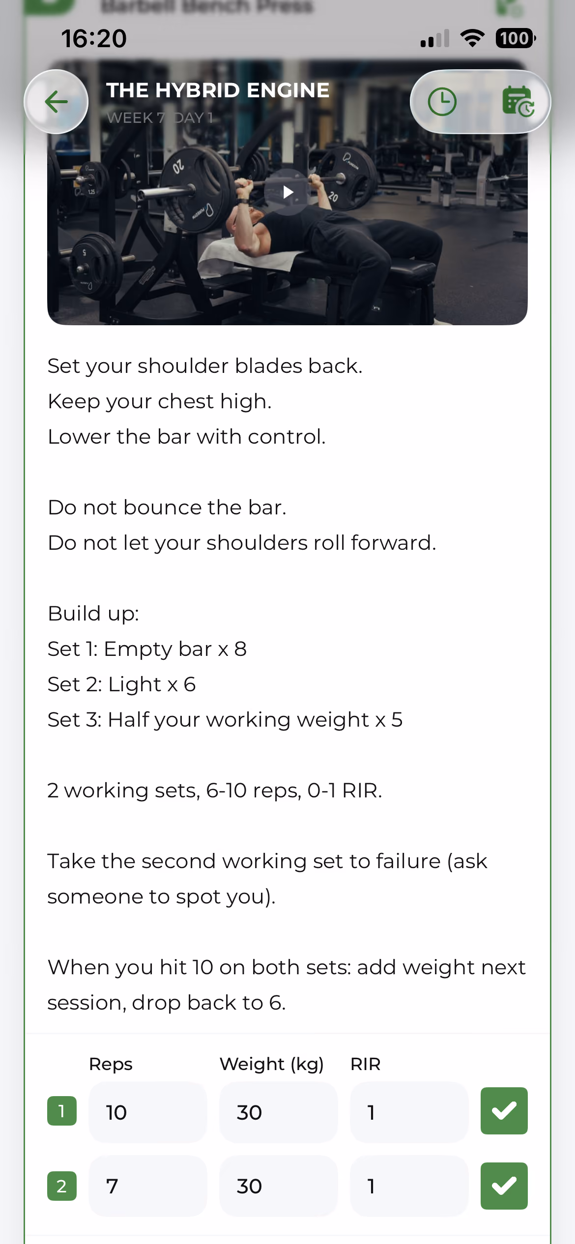 An exercise with video and set logging