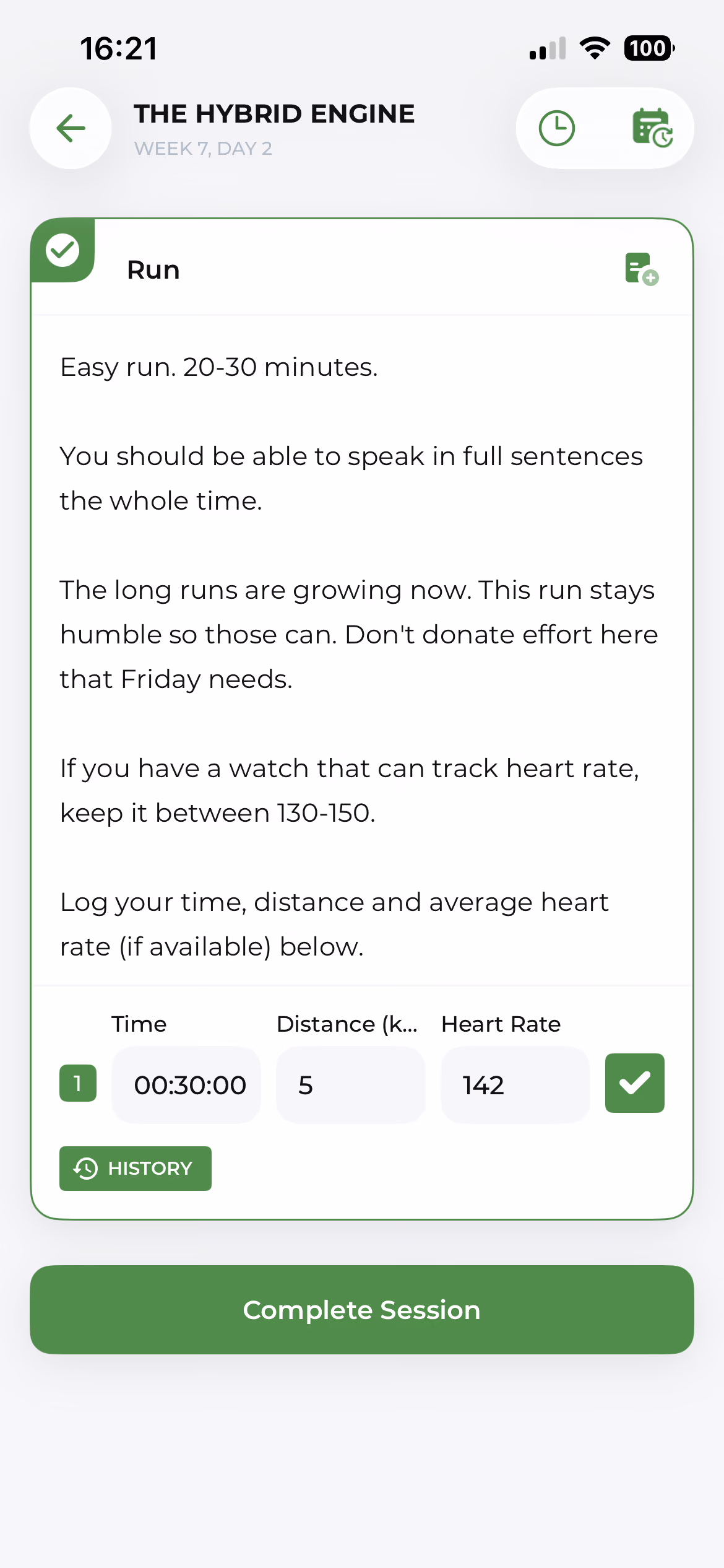 A run session with time and effort target