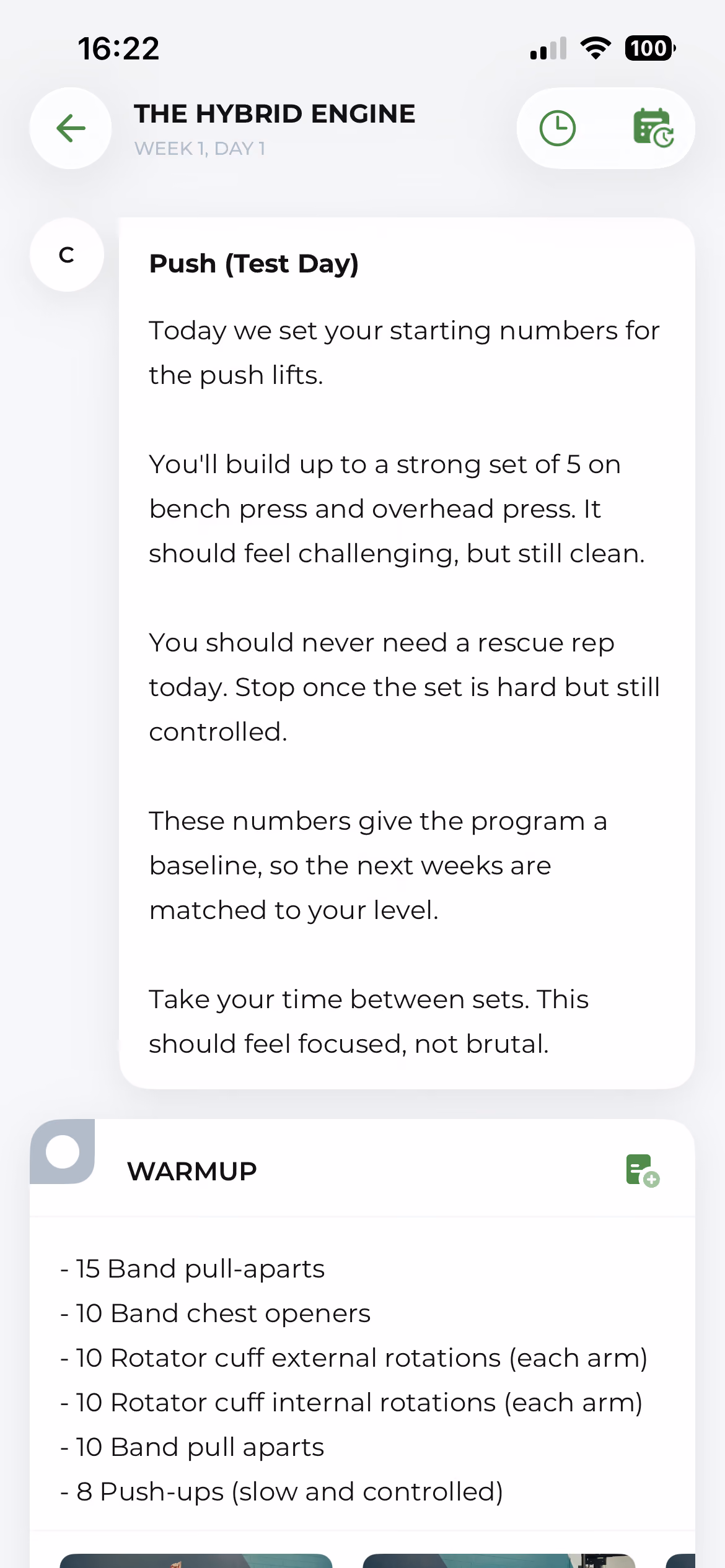 A training session in the app showing the block memo