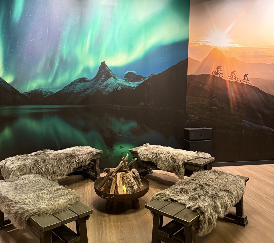 wooden benches in the adventure hub 