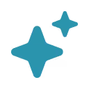 Two blue sparkling stars of different sizes on a white background.