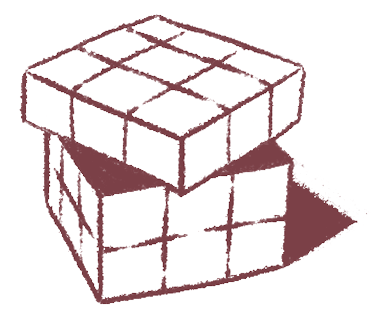 3D wireframe cube puzzle with some white and black squares, partially rotated to display multiple faces.