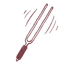 Illustration of a tuning fork vibrating with motion lines around it.
