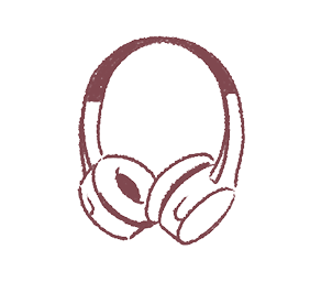 Simple maroon line drawing of over-ear headphones on a transparent background.