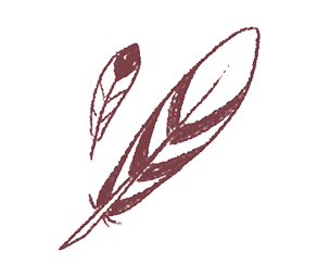 Two stylized maroon feathers with simplified vein details on a transparent background.