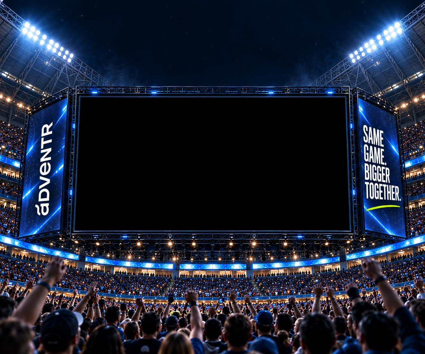 Adventr x Tagboard jumbotron in a packed stadium