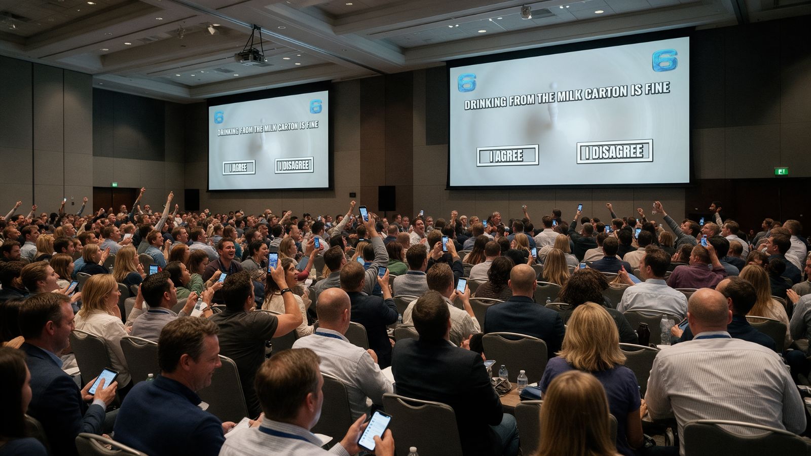 A conference crowd playing an interactive poll together on the big screen