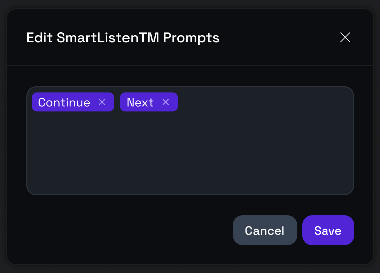 A spoken input changing the experience, then the matching voice setup in the editor