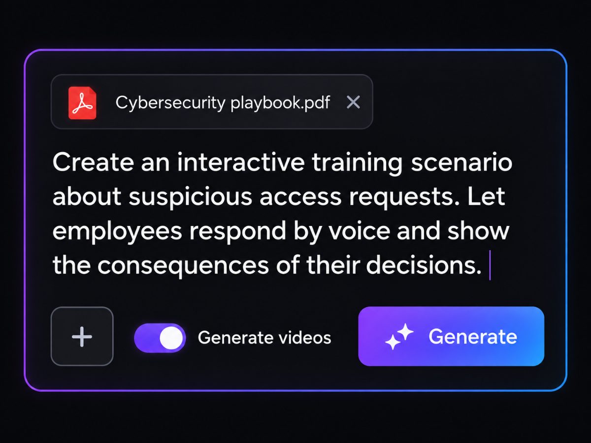 Prompt box: Create an interactive training scenario about suspicious access requests, with the cybersecurity playbook attached