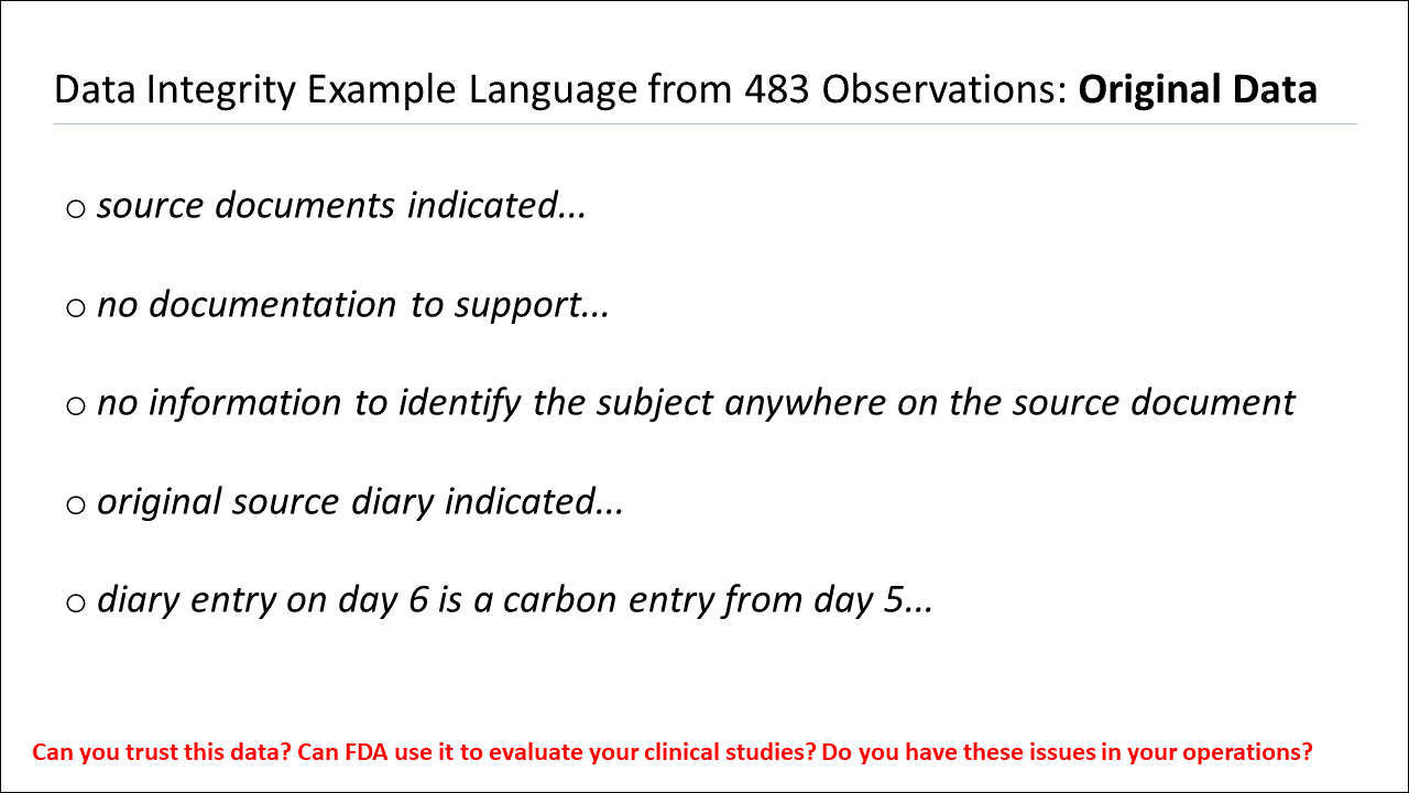 Data Integrity GCP 483 Examples